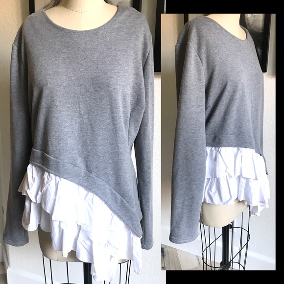 ETA Sweaters - NWOT ruffled grey sweatshirt